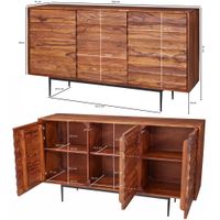 Massivholz Sideboard 150cm Sheesham Kommode mit 3 Türen 3D Design Metall schwarz – Ansicht 3