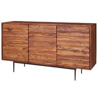 Massivholz Sideboard 150cm Sheesham Kommode mit 3 Türen 3D Design Metall schwarz – Ansicht 6