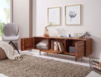 Massives TV-Board 150 cm Sheesham Massivholz Fernsehschrank mit 3 Türen Lowboard – Ansicht 2