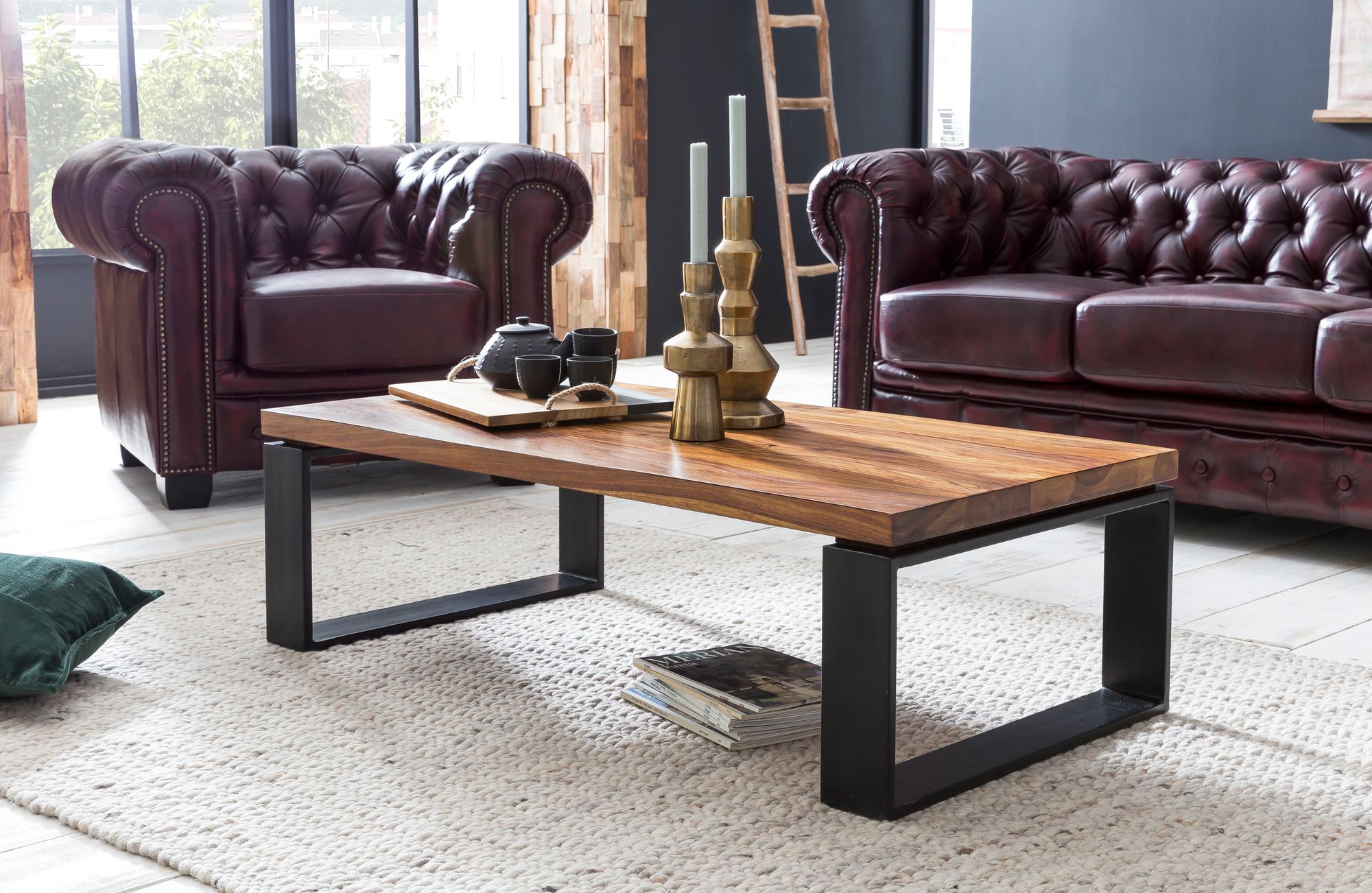 FineBuy Couchtisch Holz Sofatisch mit Metallgestell Wohnzimmertisch Tisch – Ansicht 2