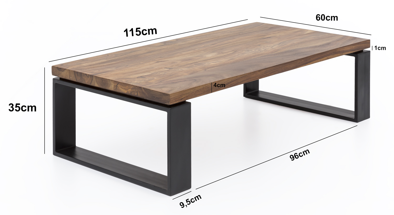 FineBuy Couchtisch Holz Sofatisch mit Metallgestell Wohnzimmertisch Tisch – Ansicht 3