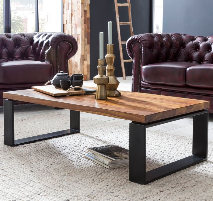 FineBuy Couchtisch Holz Sofatisch mit Metallgestell Wohnzimmertisch Tisch