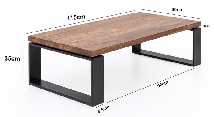FineBuy Couchtisch Holz Sofatisch mit Metallgestell Wohnzimmertisch Tisch – Maßzeichnung