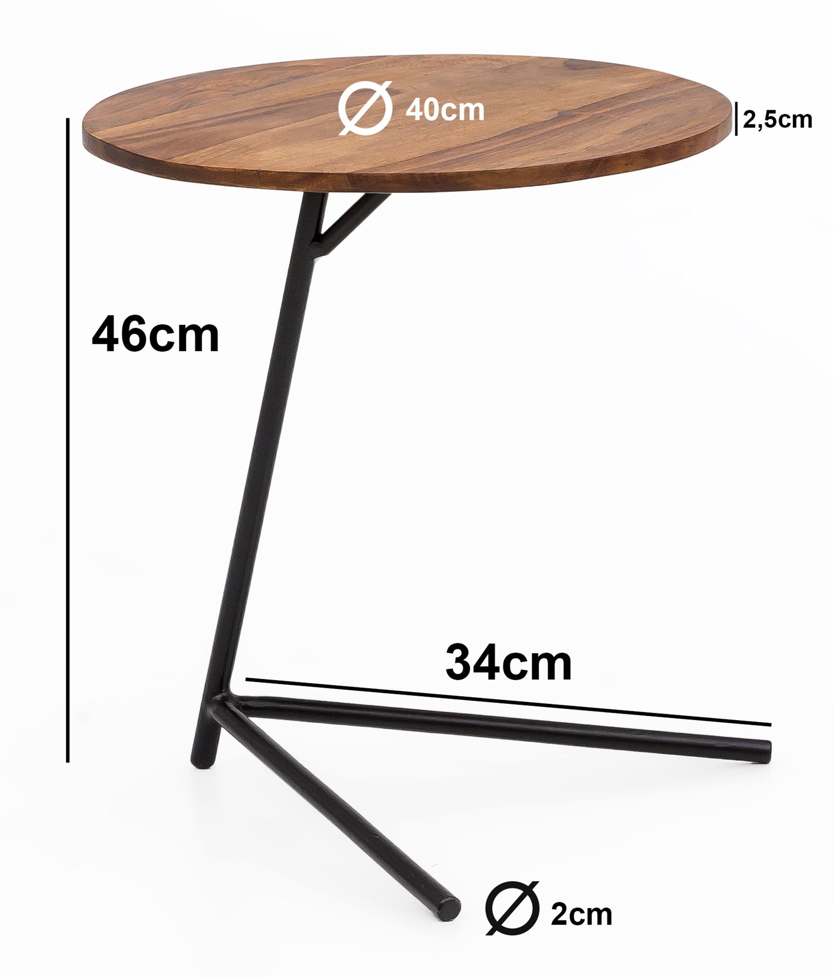 FineBuy Design Beistelltisch Ø 40 cm Couchtisch Sheesham Massivholz Metall – Ansicht 2