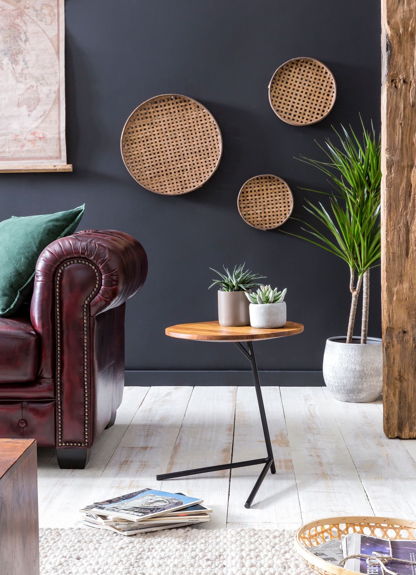FineBuy Design Beistelltisch Ø 40 cm Couchtisch Sheesham Massivholz Metall – Ansicht 4