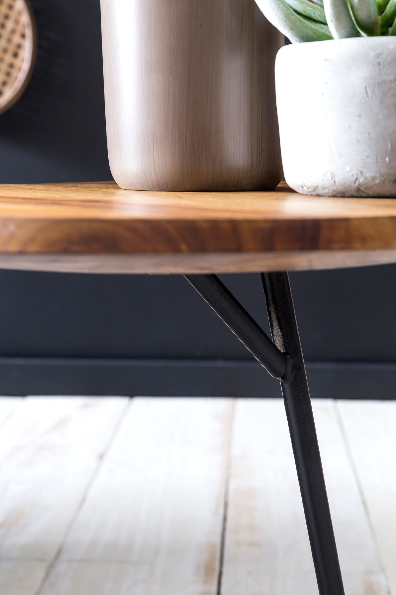 FineBuy Design Beistelltisch Ø 40 cm Couchtisch Sheesham Massivholz Metall – Ansicht 7