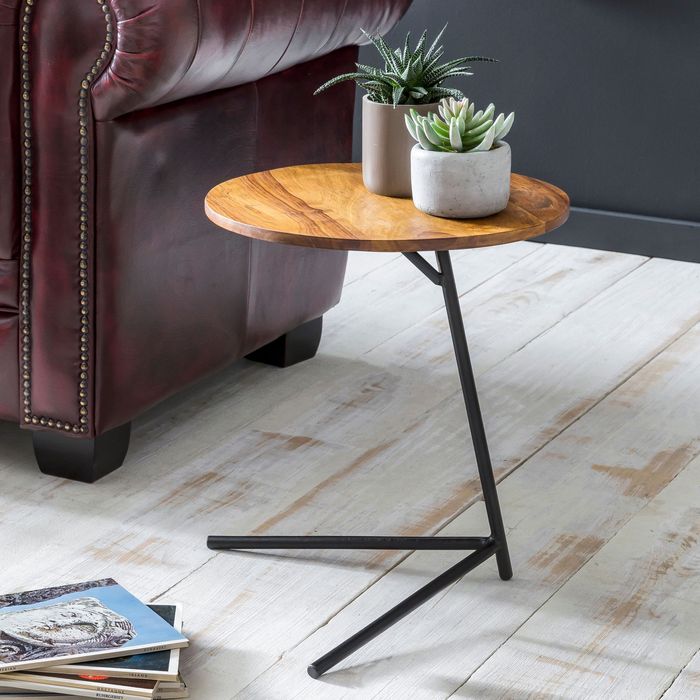 FineBuy Beistelltisch FB51453 rund 40 x 46 x 40 cm Sheesham Metall Couchtisch, Industrial Style Echtholz Tischchen Wohnzimmer, Holztisch Sofatisch Metallbeine, Anstelltisch Dekotisch Rosenholz 4250950287372