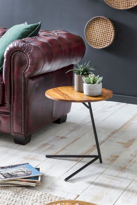 FineBuy Design Beistelltisch Ø 40 cm Couchtisch Sheesham Massivholz Metall – Maßzeichnung