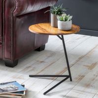 FineBuy Design Beistelltisch Ø 40 cm Couchtisch Sheesham Massivholz Metall – Ansicht 1