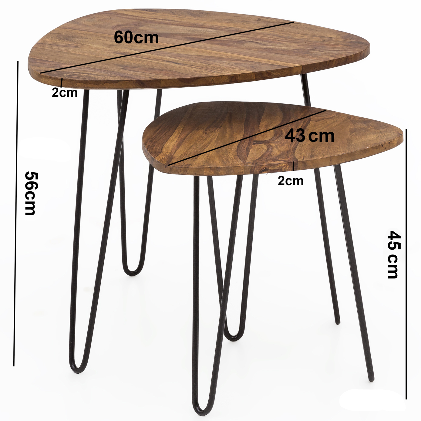 FineBuy 2er Set Beistelltisch FB51455 Sheesham Holz Metall Wohnzimmer Couchtisch – Ansicht 3
