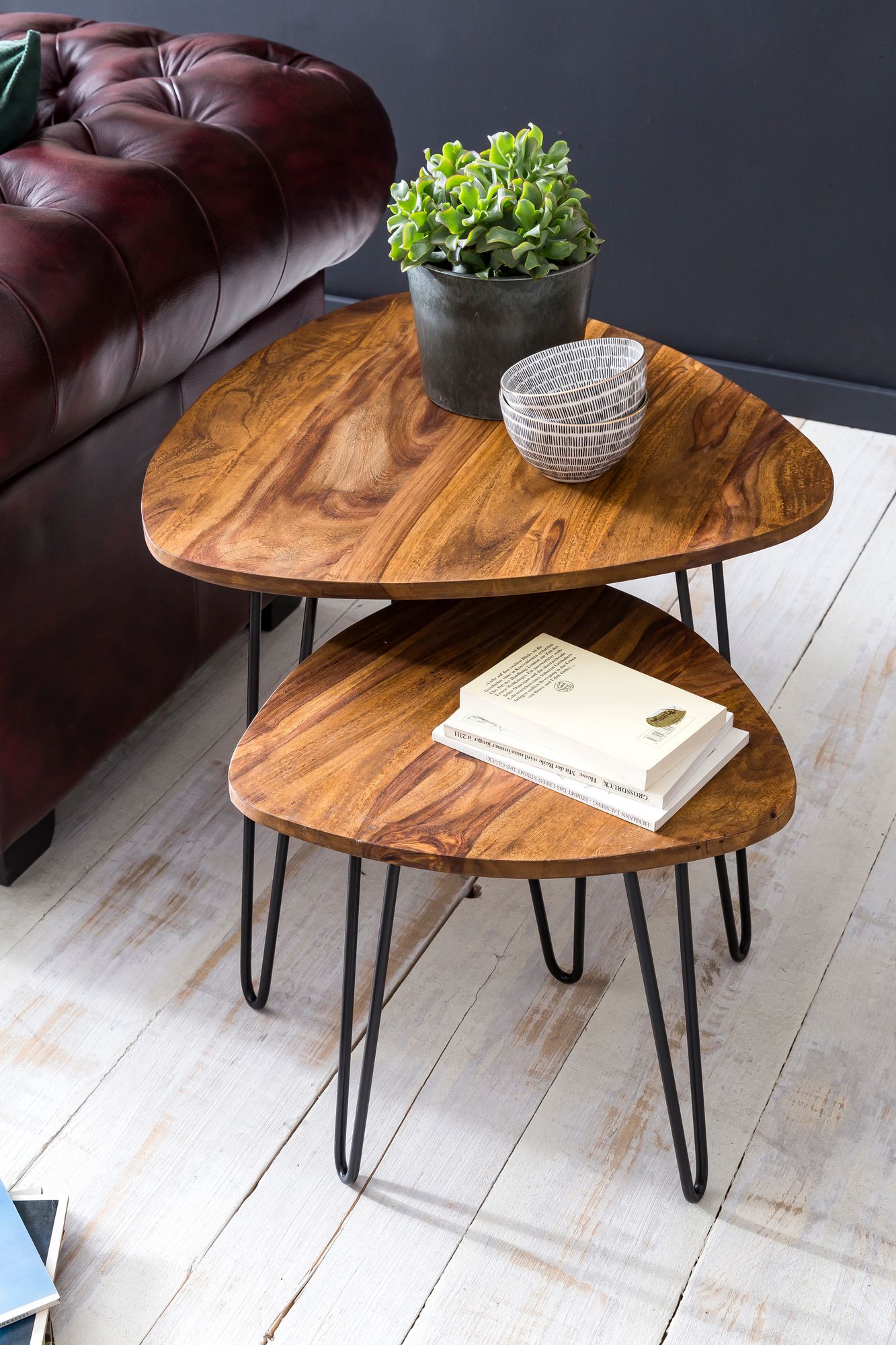 FineBuy 2er Set Beistelltisch FB51455 Sheesham Holz Metall Wohnzimmer Couchtisch – Ansicht 5