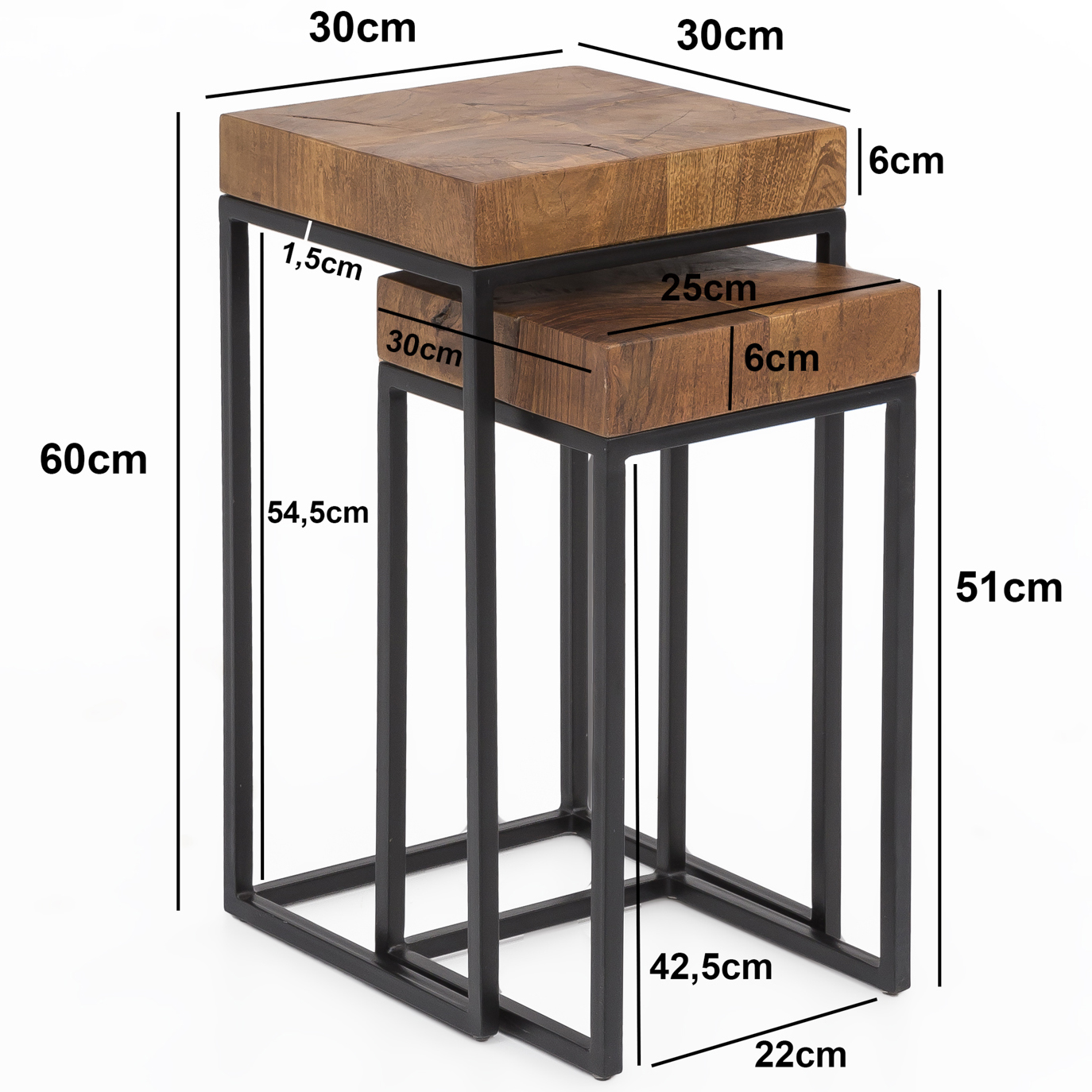 FineBuy 2er Set Beistelltisch FB51457 Sheesham Holz Metall Tisch Couchtisch – Ansicht 3