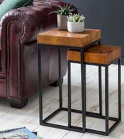 FineBuy 2er Set Beistelltisch FB51457 Sheesham Holz Metall Tisch Couchtisch – Ansicht 1