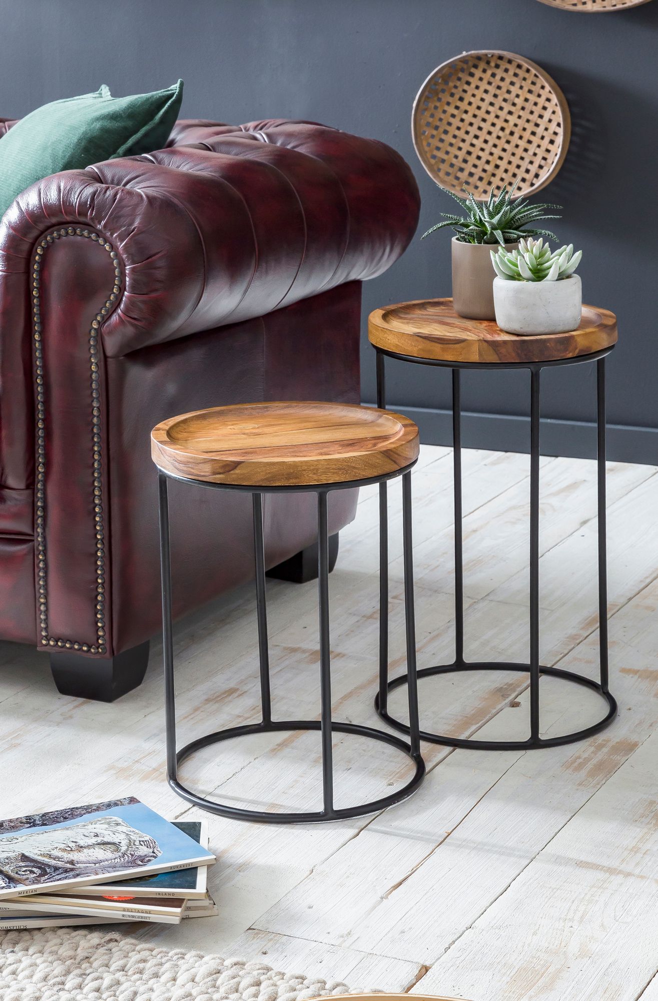 FineBuy 2er Set Beistelltische FB51458 Sheesham Holz Metall Tisch Couchtisch – Ansicht 2