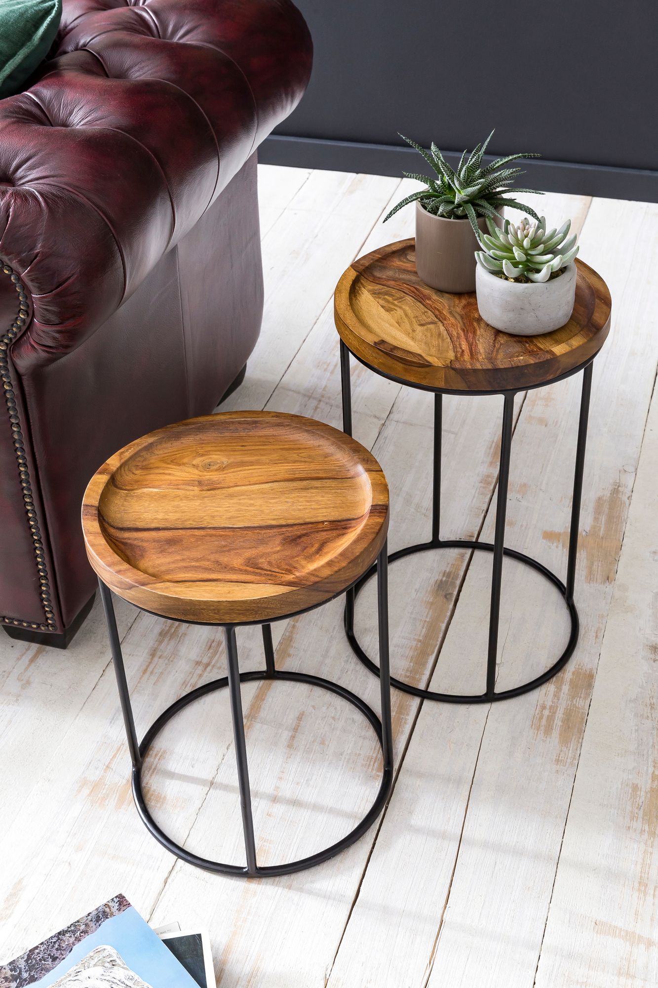 FineBuy 2er Set Beistelltische FB51458 Sheesham Holz Metall Tisch Couchtisch – Ansicht 5
