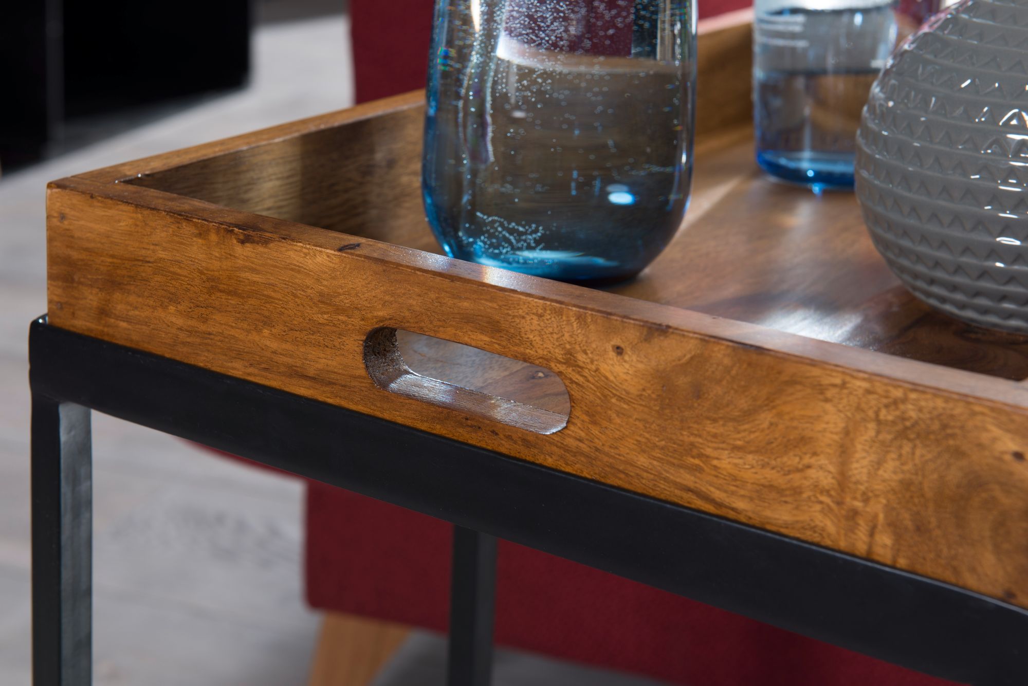 FineBuy Beistelltisch Sheesham massiv Holz Tabletttisch Abstelltisch Holz Metall – Ansicht 5