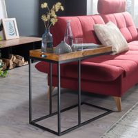 FineBuy Beistelltisch Sheesham massiv Holz Tabletttisch Abstelltisch Holz Metall – Ansicht 1