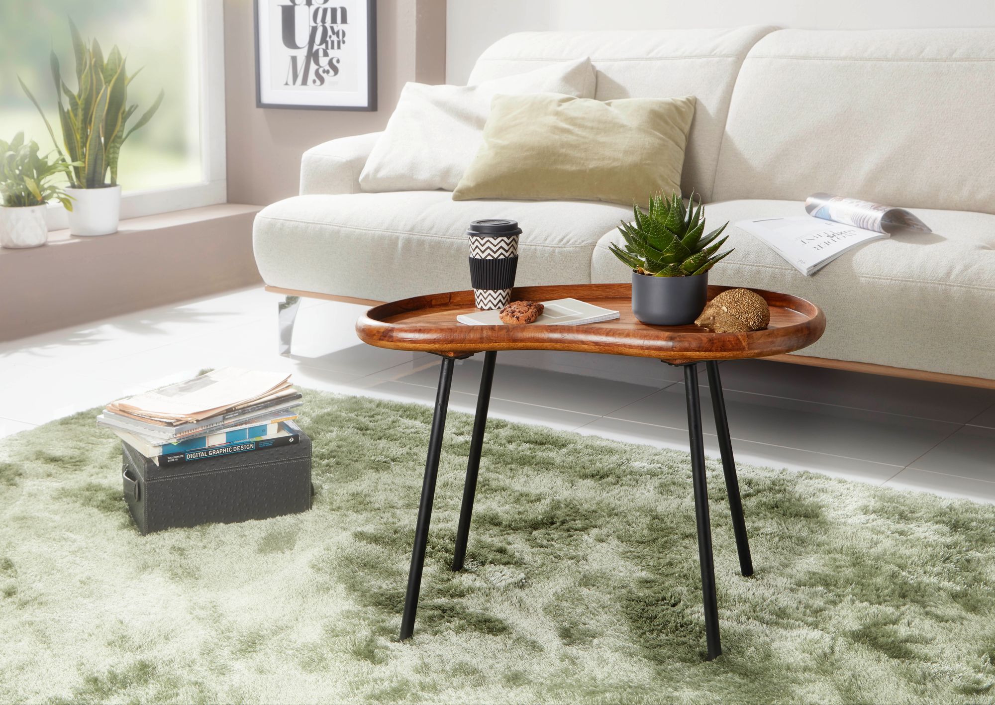 FineBuy Couchtisch SV51466 Sheesham Tisch mit Metallbeinen Retro Sofatisch klein – Ansicht 2
