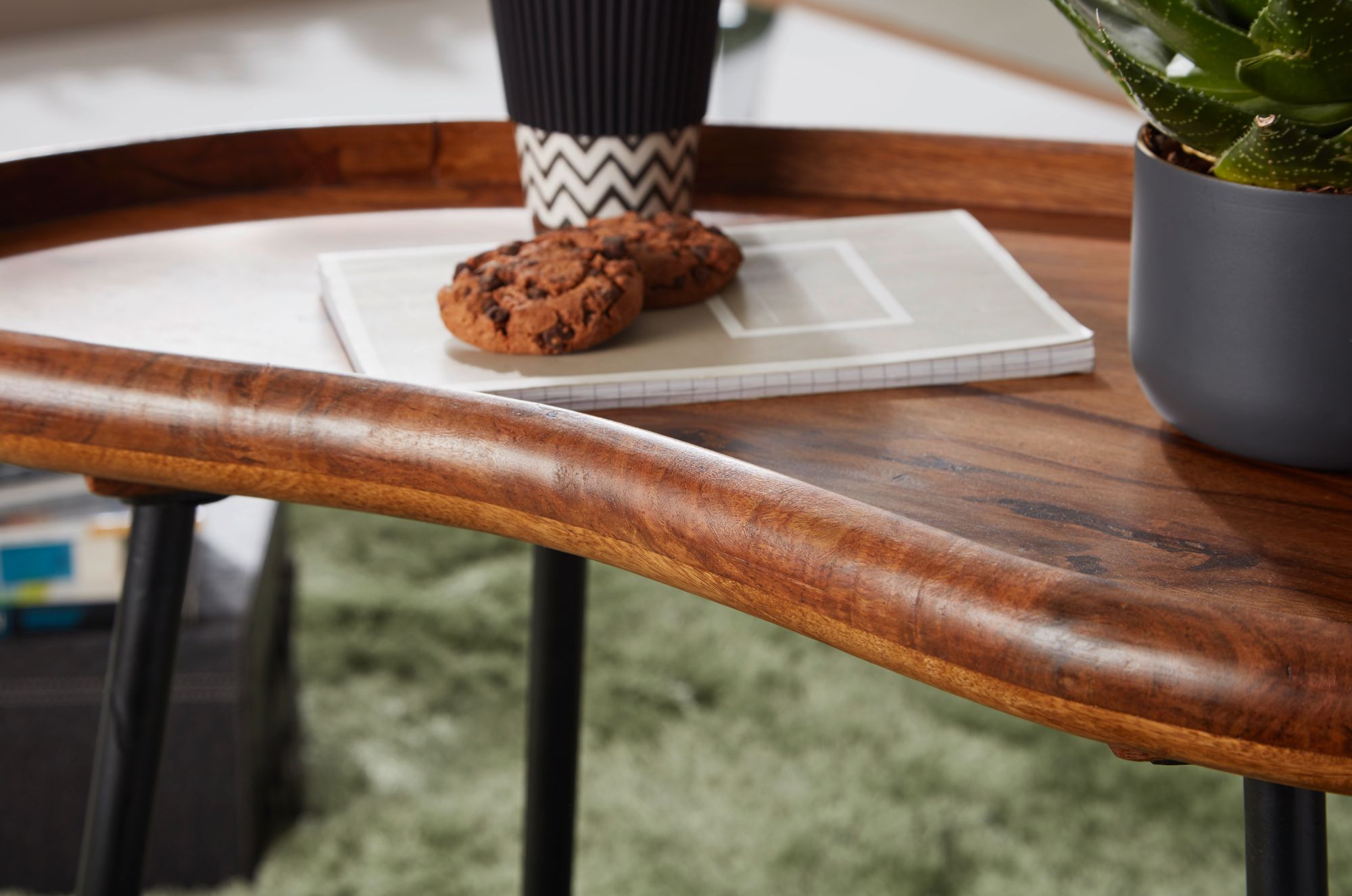 FineBuy Couchtisch SV51466 Sheesham Tisch mit Metallbeinen Retro Sofatisch klein – Ansicht 5