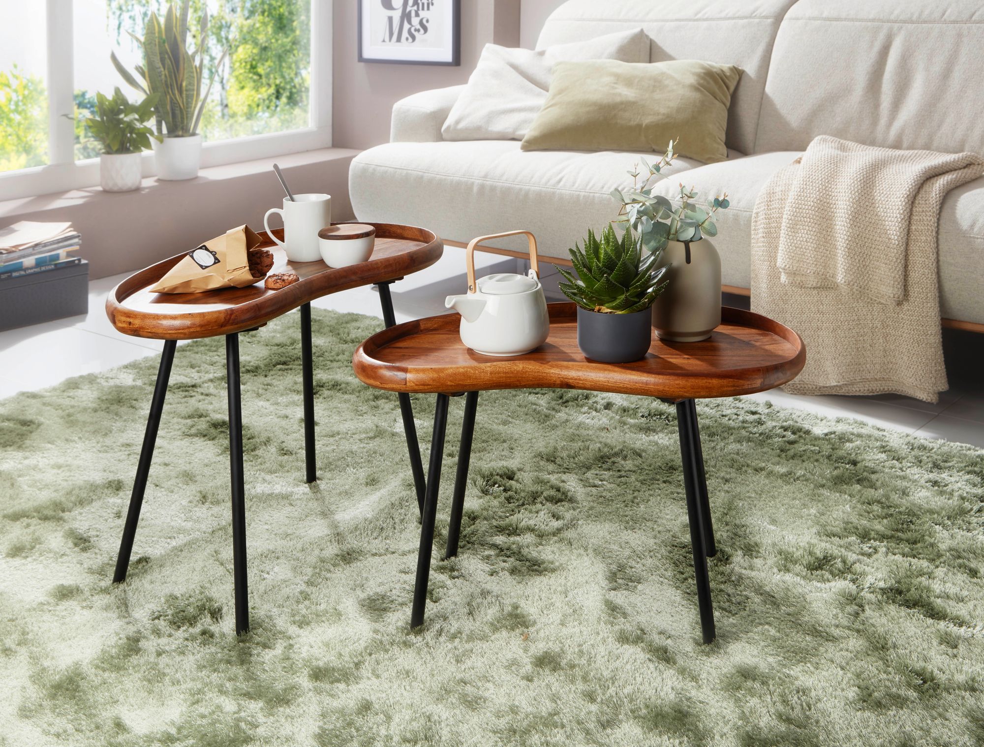 FineBuy Couchtisch SV51466 Sheesham Tisch mit Metallbeinen Retro Sofatisch klein – Ansicht 6