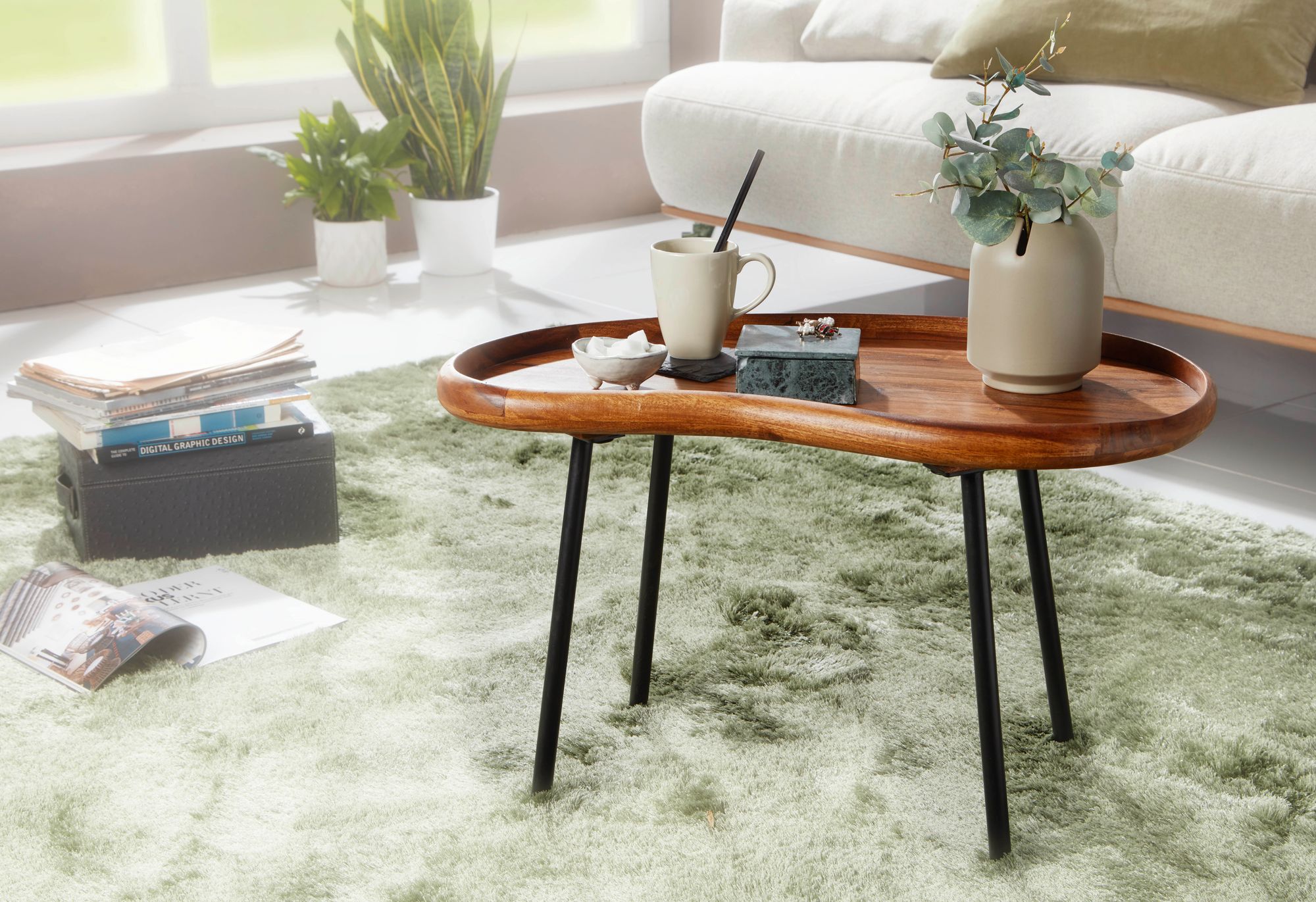 FineBuy Couchtisch SV51466 Sheesham Tisch mit Metallbeinen Retro Sofatisch klein – Ansicht 2