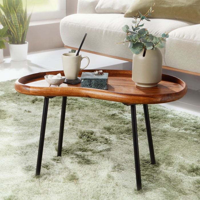 FineBuy Couchtisch SV51466 Sheesham Tisch mit Metallbeinen Retro Sofatisch klein