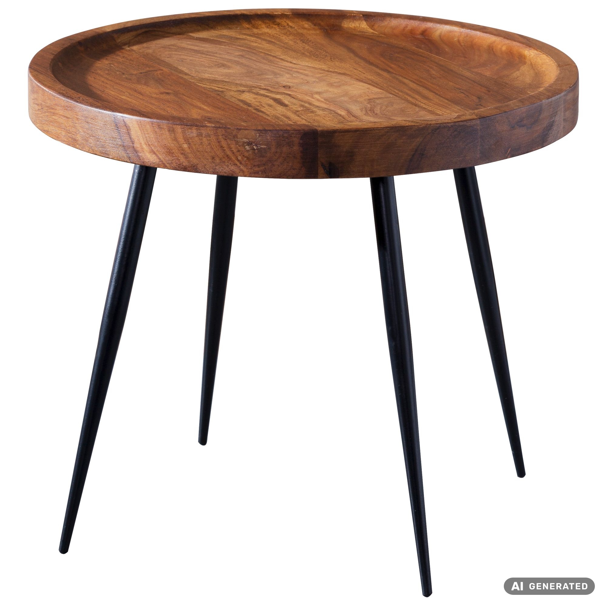 FineBuy Beistelltisch rund 46x40x46cm Sheesham massiv Holz Metall Couchtisch – Ansicht 6
