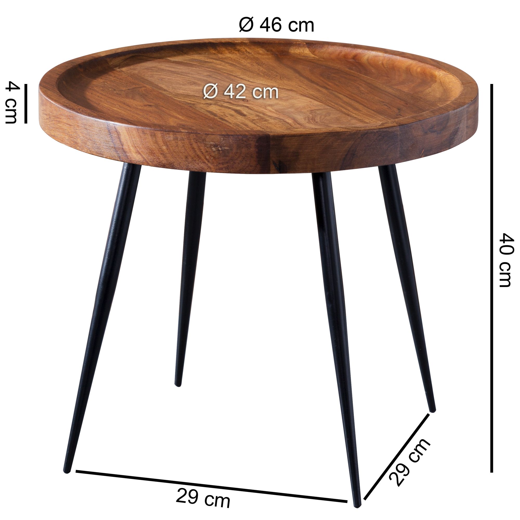 FineBuy Beistelltisch rund 46x40x46cm Sheesham massiv Holz Metall Couchtisch – Ansicht 2