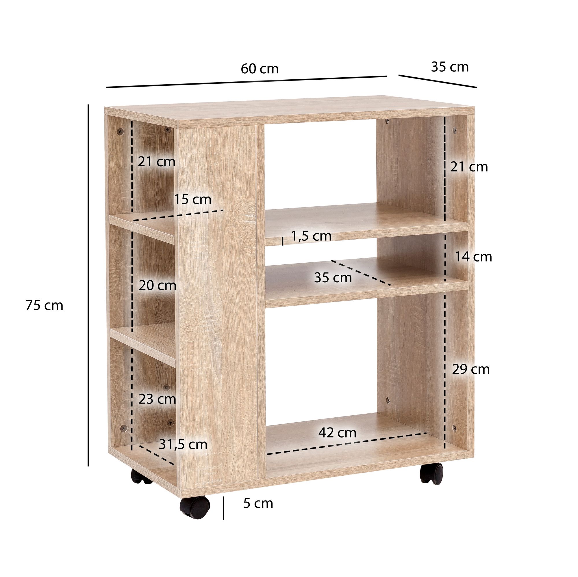 FineBuy Regal Weiß Rollwagen 60x75x35 cm Regalwagen mit Rollen Beistelltisch – Ansicht 3