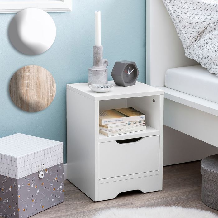 FineBuy Nachtkonsole SV51475 31x43x31 cm 1 Schublade und Ablagefach, Nachtkommode mit Stauraum, Nachttisch Schlicht Modern, Nachtschränkchen Klein, Bettkommode Schlafzimmer 17844