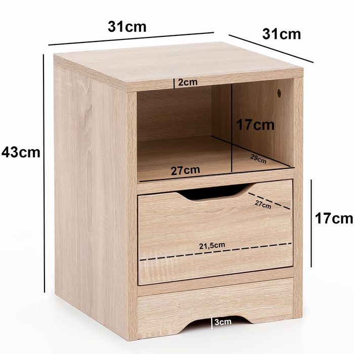 FineBuy Nachtkonsole Holz 31x43x31 cm Nachttisch Nachtkommode Schlafzimmer – Maßzeichnung