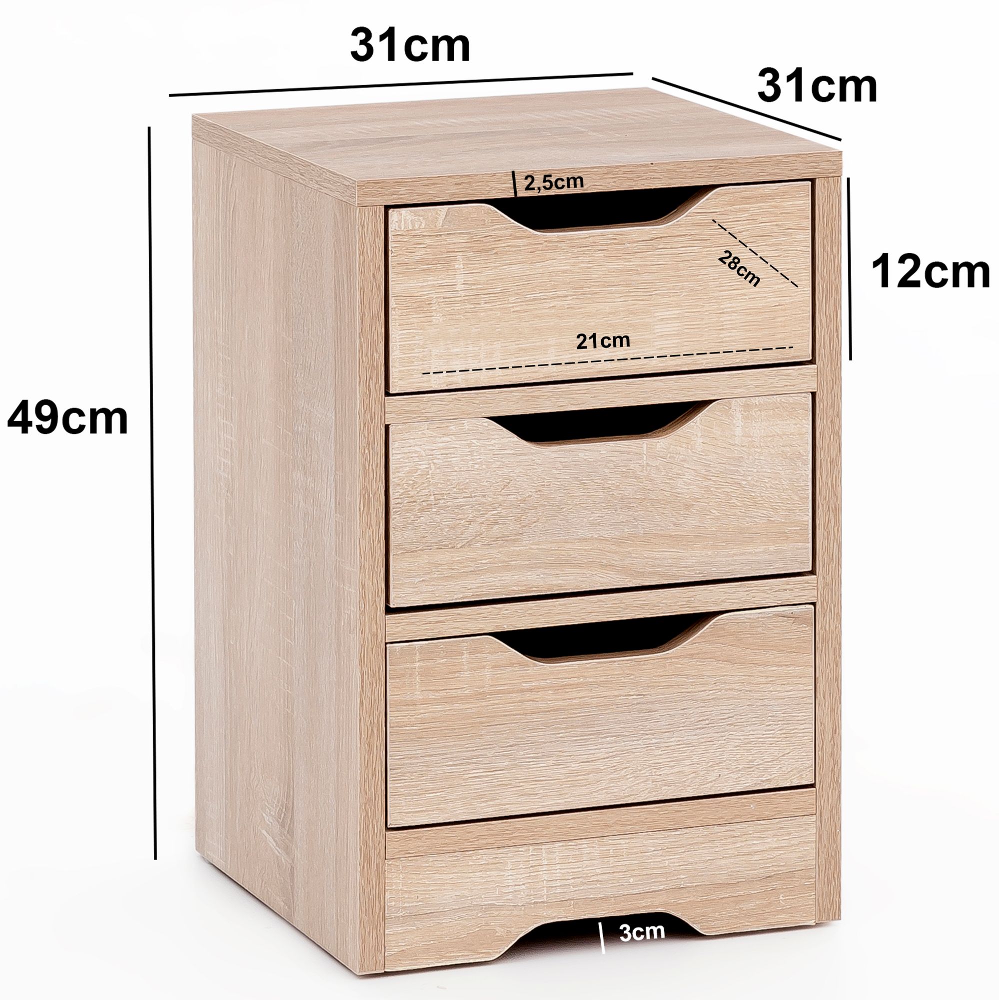 Nachtkonsole Nachtkommode Nachtschrank Nachttisch Nachtkästchen 3 Schubladen – Ansicht 3