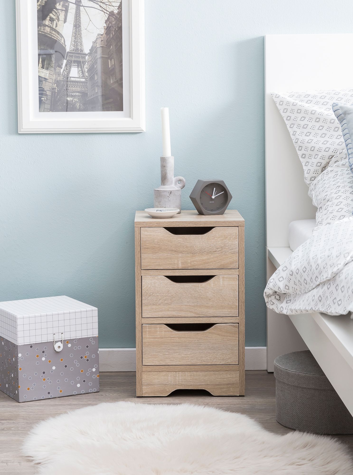 Nachtkonsole Nachtkommode Nachtschrank Nachttisch Nachtkästchen 3 Schubladen – Ansicht 4