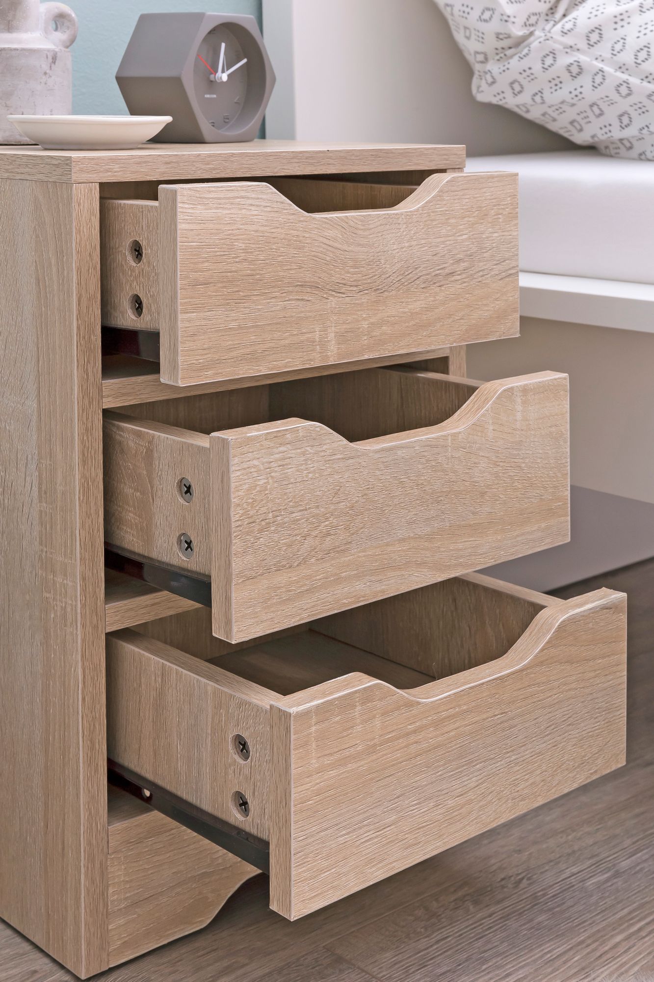 Nachtkonsole Nachtkommode Nachtschrank Nachttisch Nachtkästchen 3 Schubladen – Ansicht 5