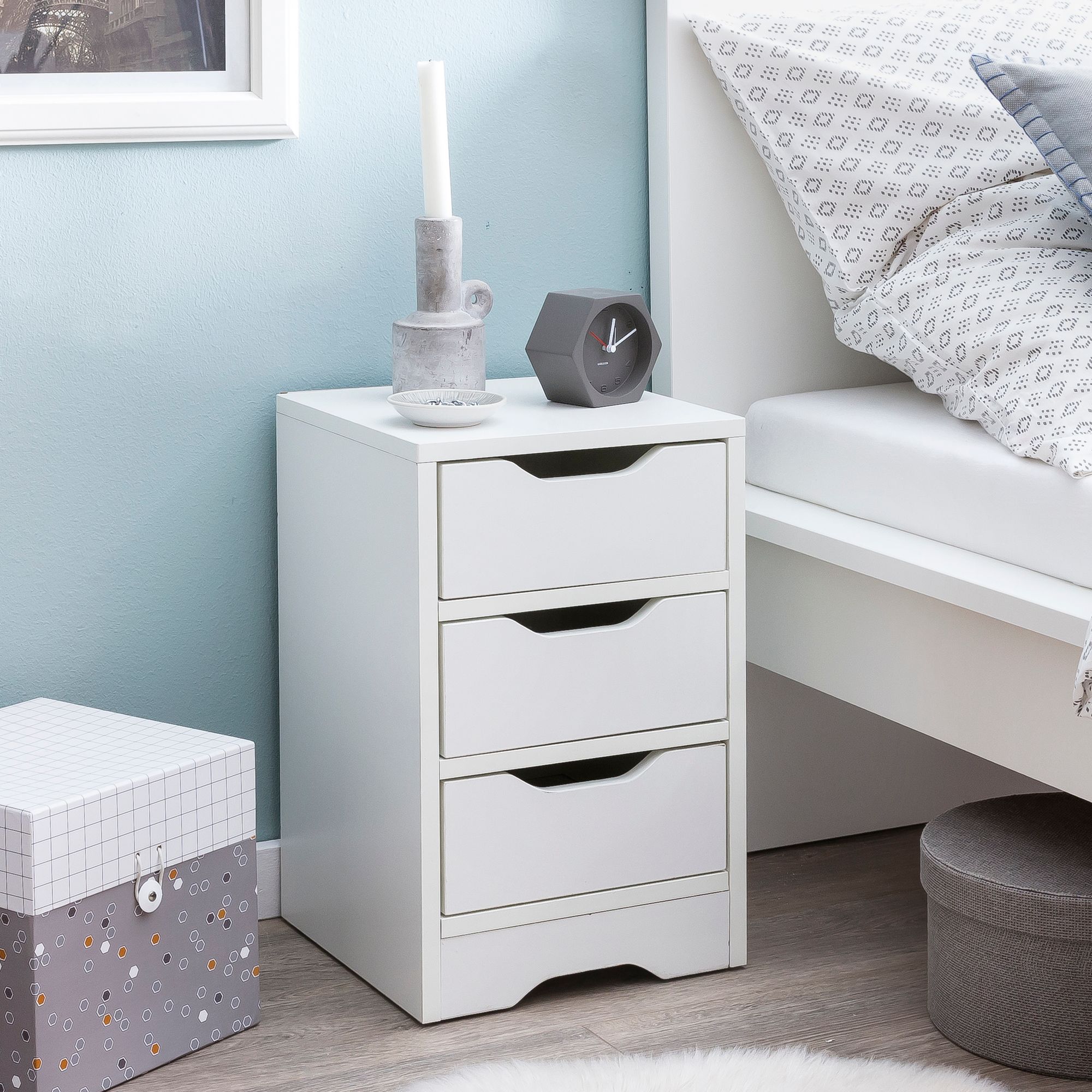 Nachtkonsole Nachtkommode Nachtschrank Nachttisch Nachtkästchen 3 Schubladen – Ansicht 1