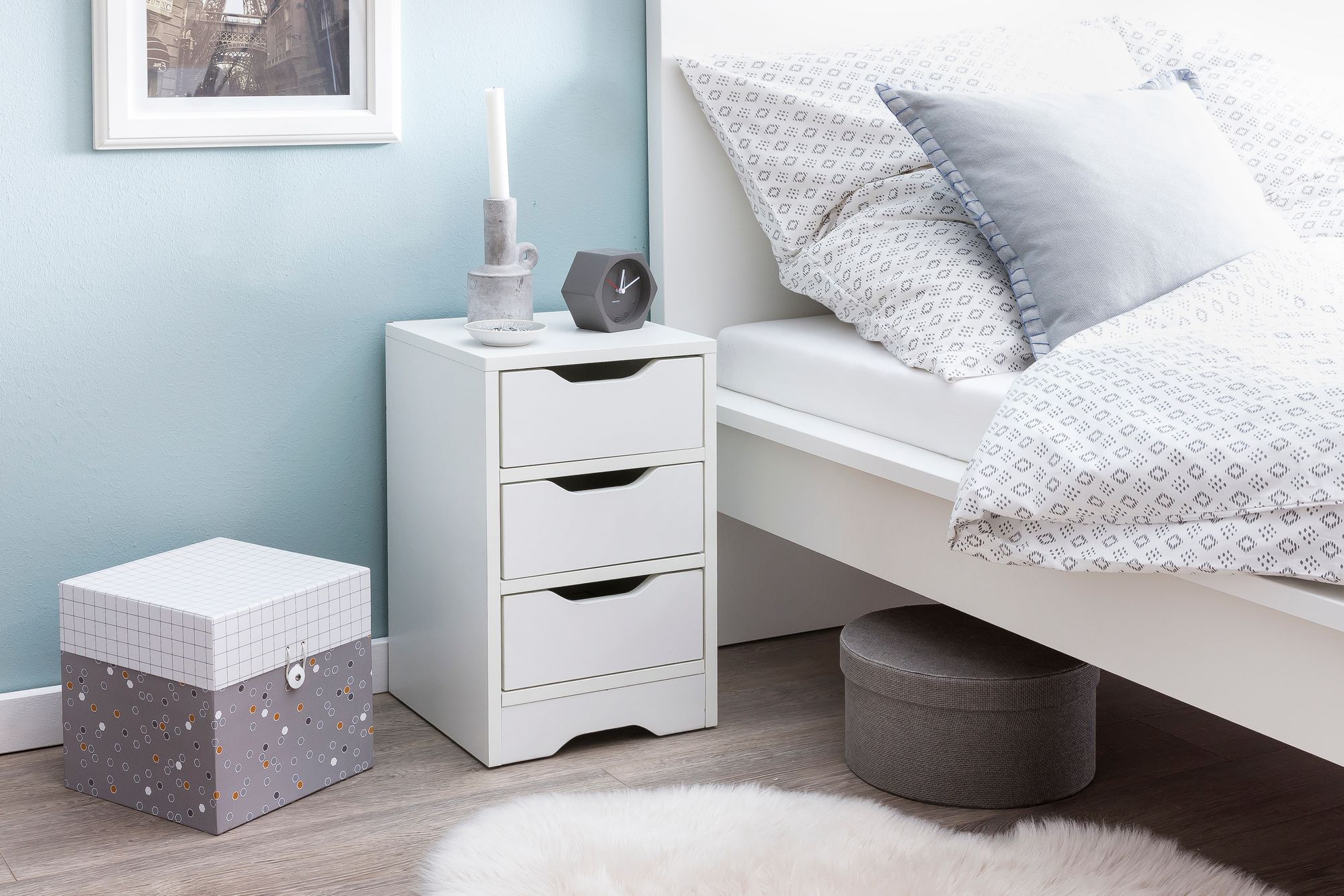 Nachtkonsole Nachtkommode Nachtschrank Nachttisch Nachtkästchen 3 Schubladen – Ansicht 2