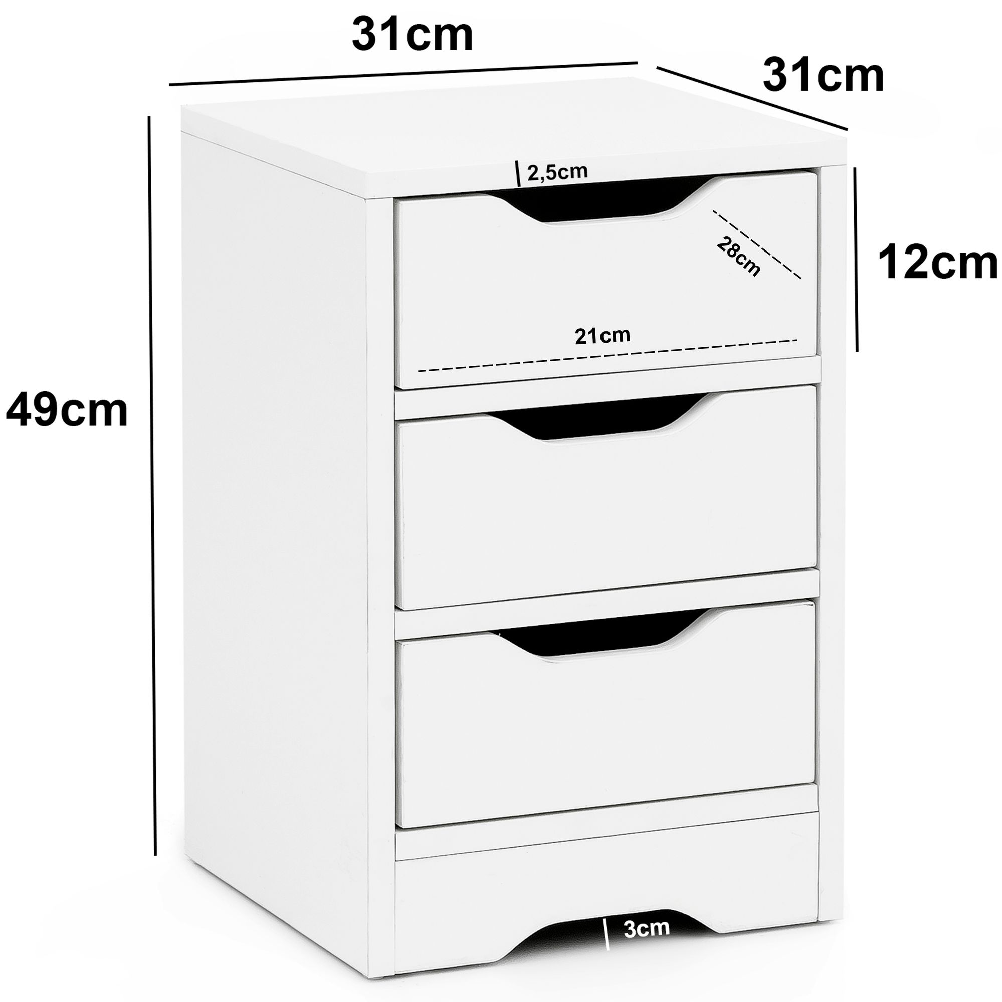 Nachtkonsole Nachtkommode Nachtschrank Nachttisch Nachtkästchen 3 Schubladen – Ansicht 3