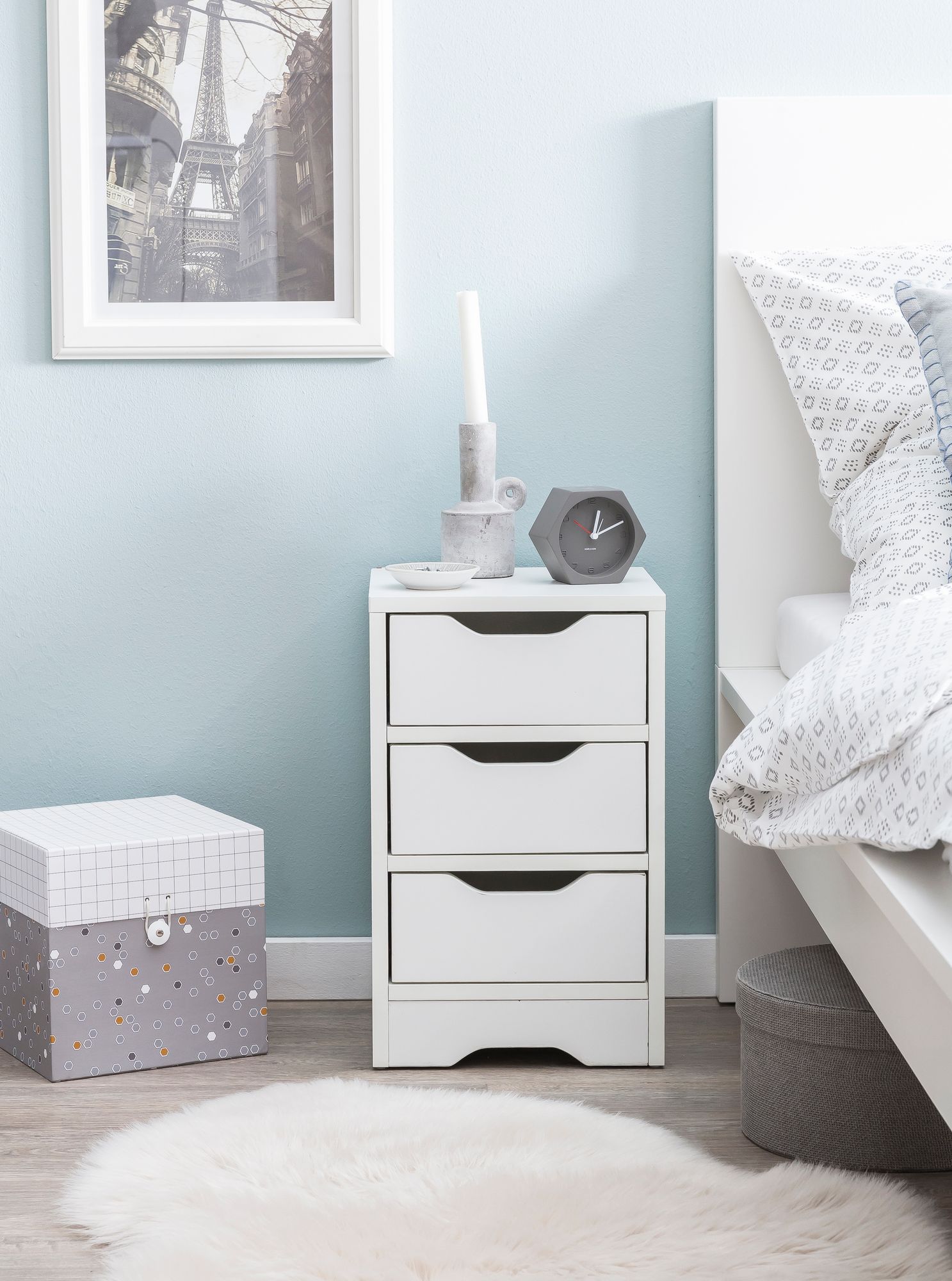 Nachtkonsole Nachtkommode Nachtschrank Nachttisch Nachtkästchen 3 Schubladen – Ansicht 4