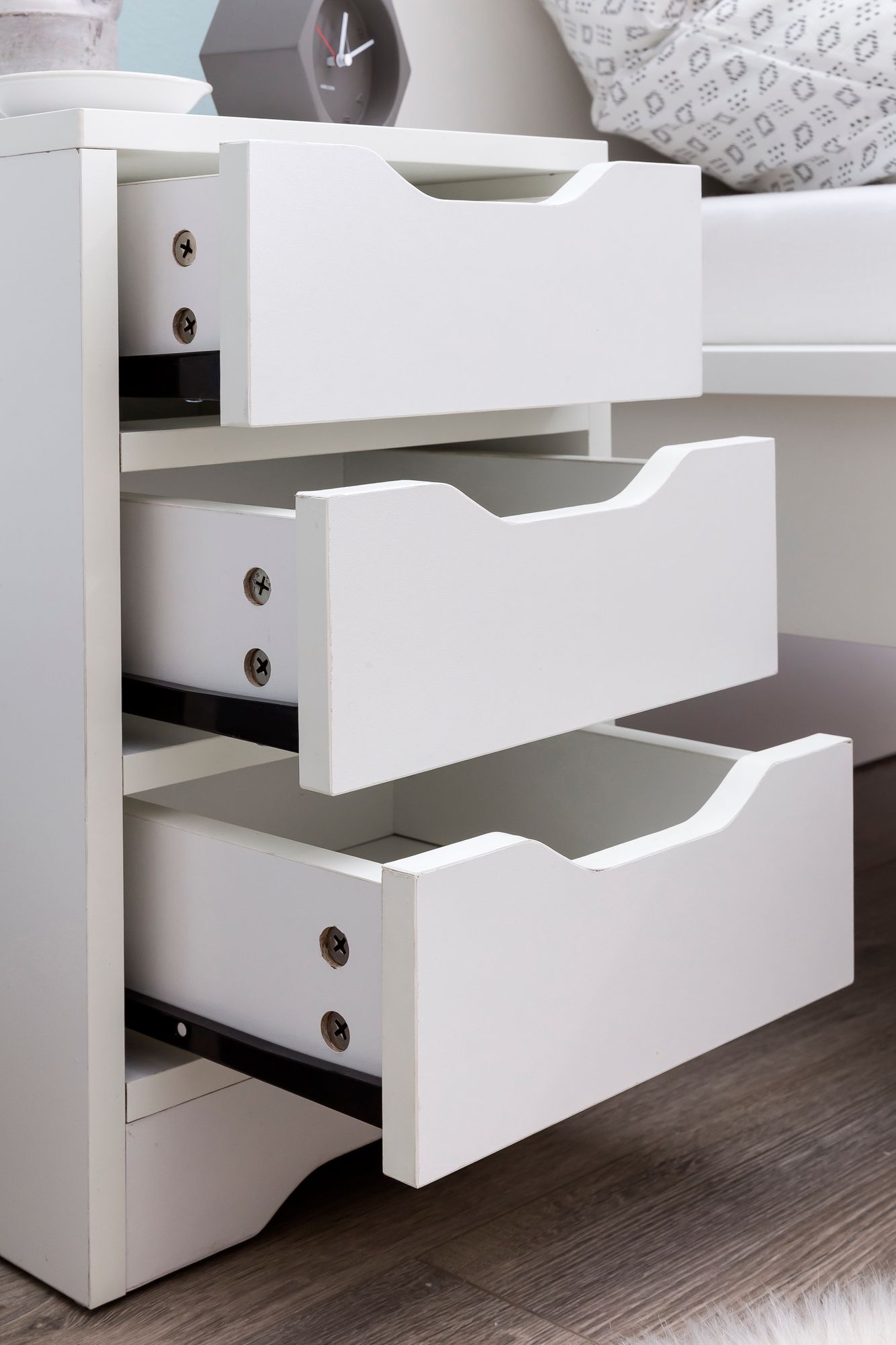 Nachtkonsole Nachtkommode Nachtschrank Nachttisch Nachtkästchen 3 Schubladen – Ansicht 5