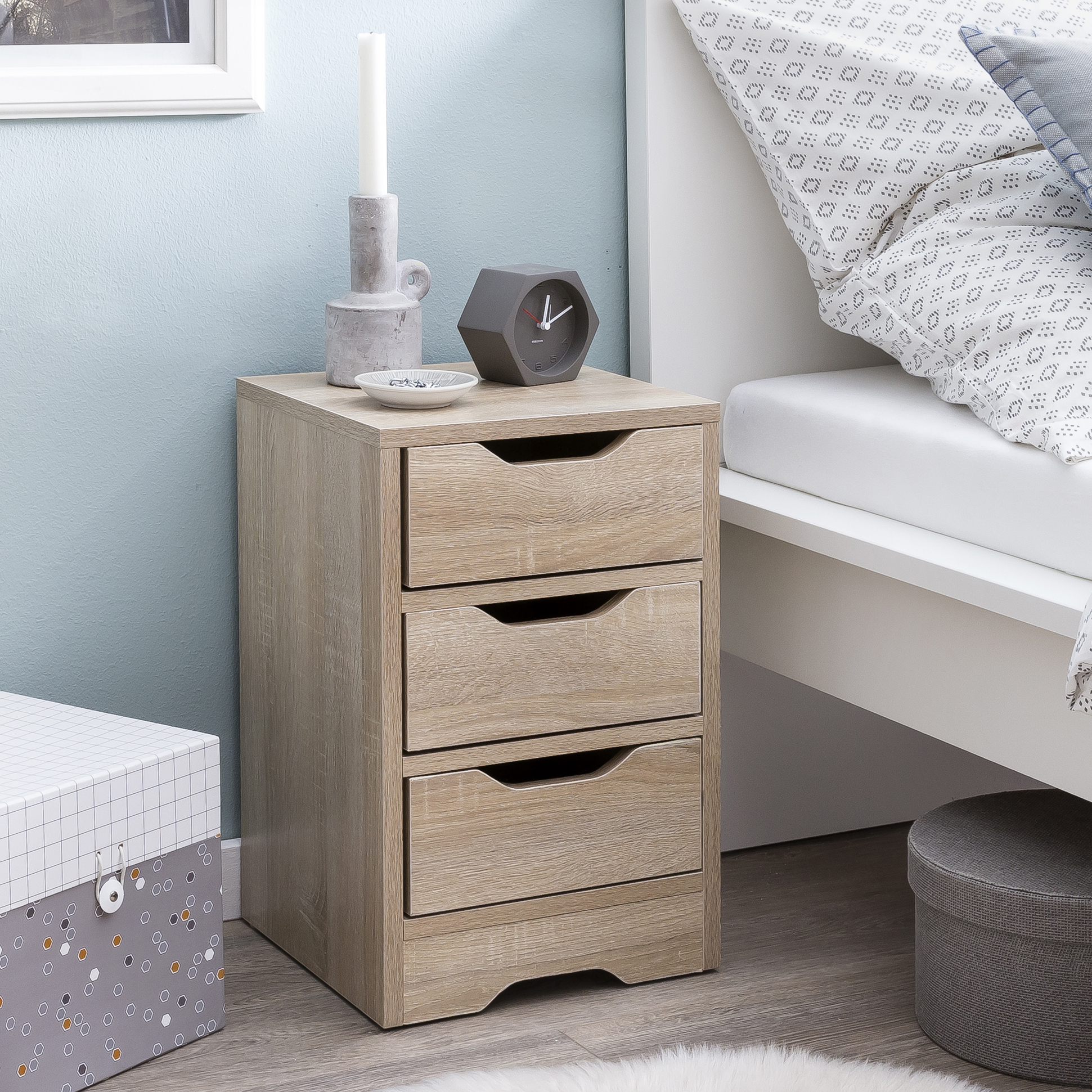 Nachtkonsole Nachtkommode Nachtschrank Nachttisch Nachtkästchen 3 Schubladen – Ansicht 1