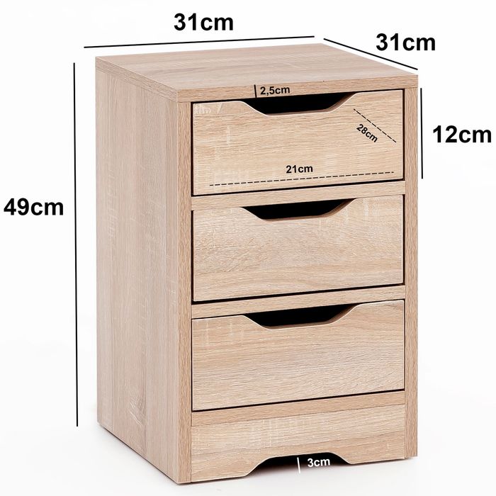 Nachtkonsole Nachtkommode Nachtschrank Nachttisch Nachtkästchen 3 Schubladen – Maßzeichnung