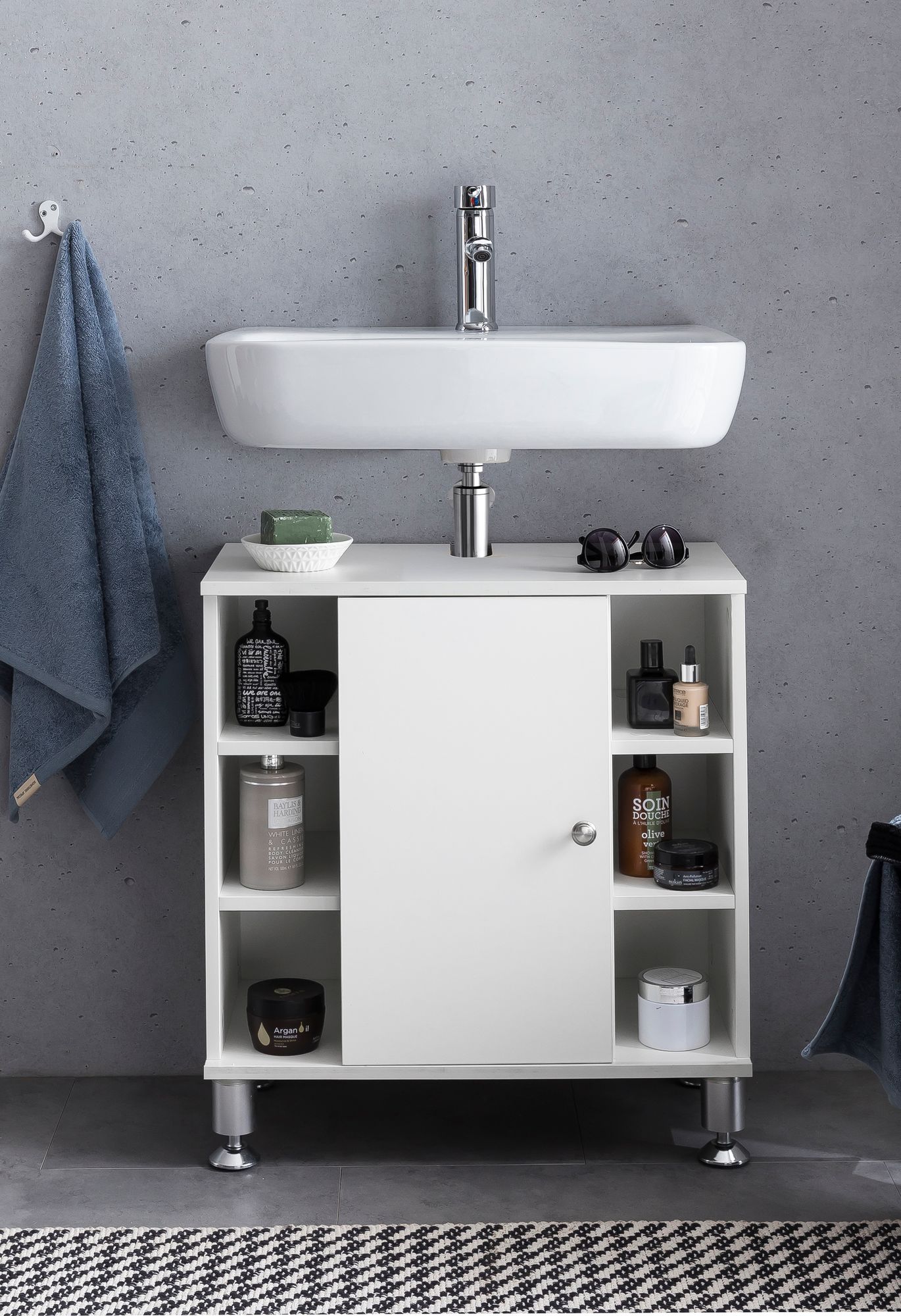 FineBuy Waschbeckenunterschrank Waschtischunterschrank Badezimmermöbel Weiß – Ansicht 4