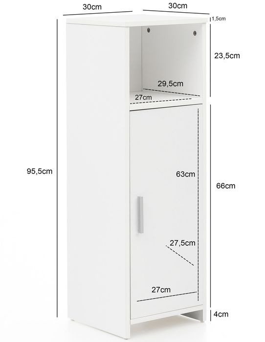 FinBuy Badschrank Spanplatte Beistellschrank Badregal Weiß Schmal Freistehend – Maßzeichnung