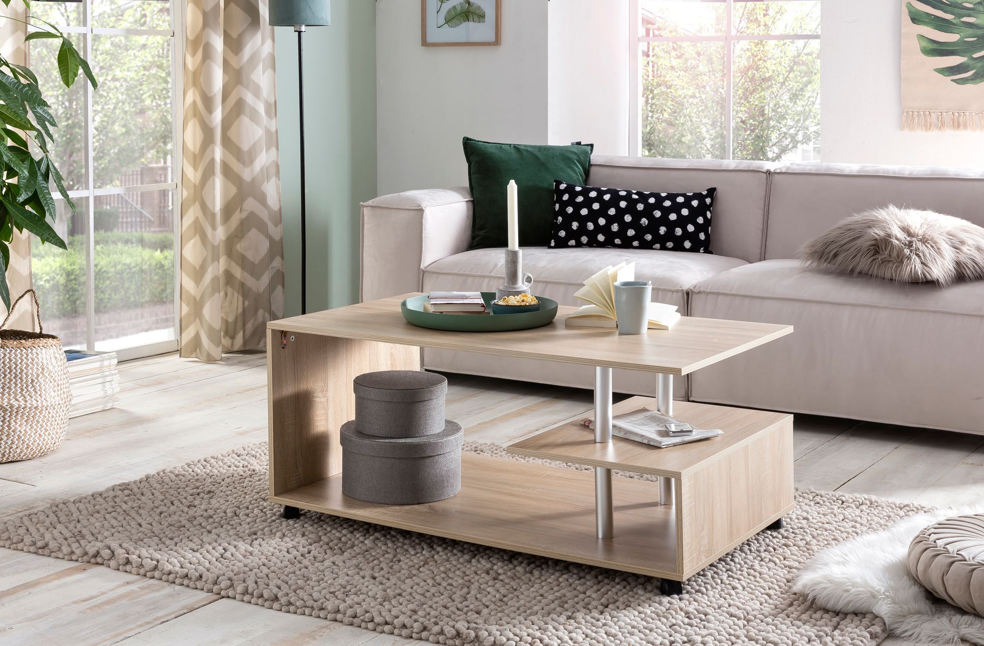 FineBuy Couchtisch 105 x 48,5 x 60 cm Wohnzimmertisch Sofatisch mit Rollen – Ansicht 2