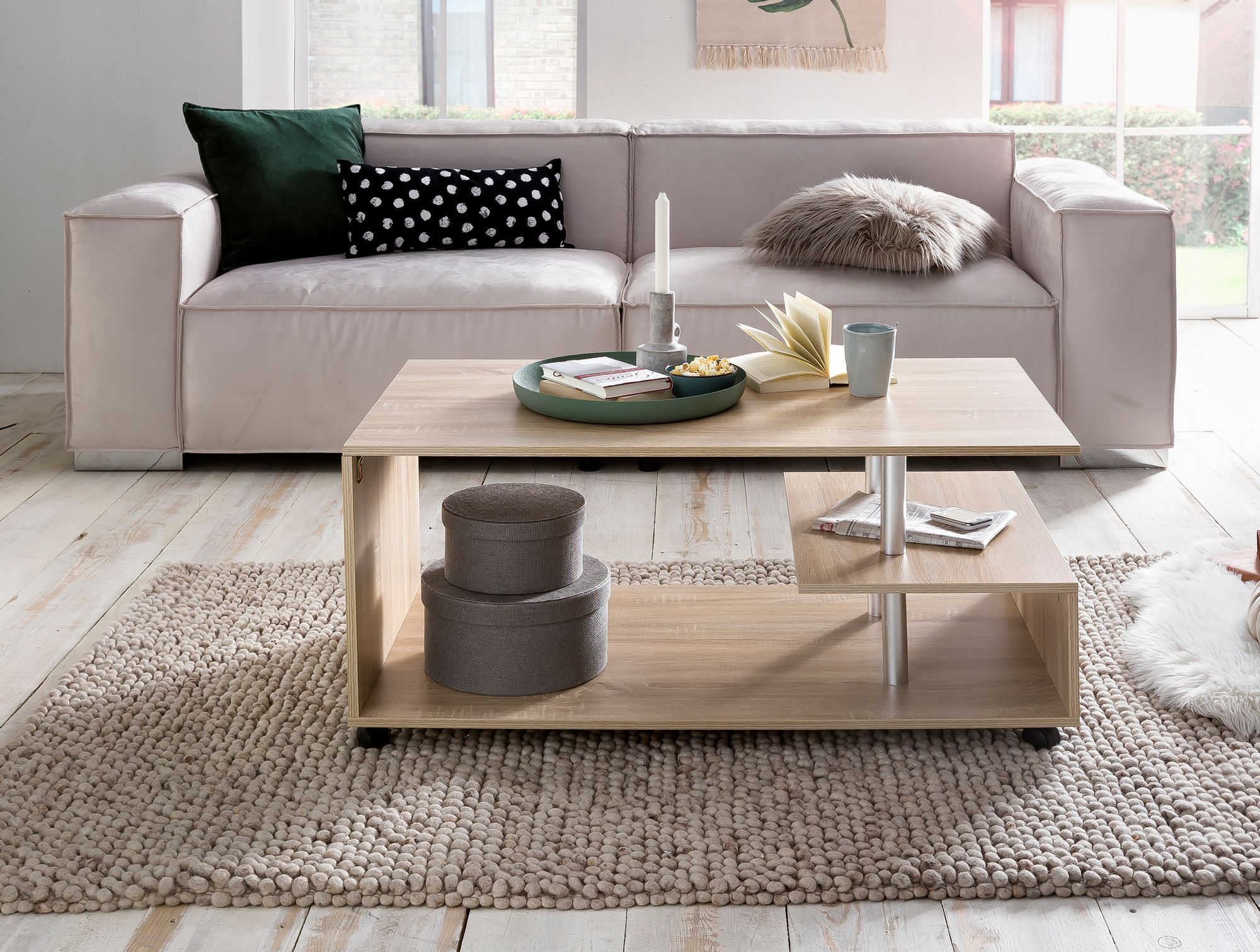 FineBuy Couchtisch 105 x 48,5 x 60 cm Wohnzimmertisch Sofatisch mit Rollen – Ansicht 4