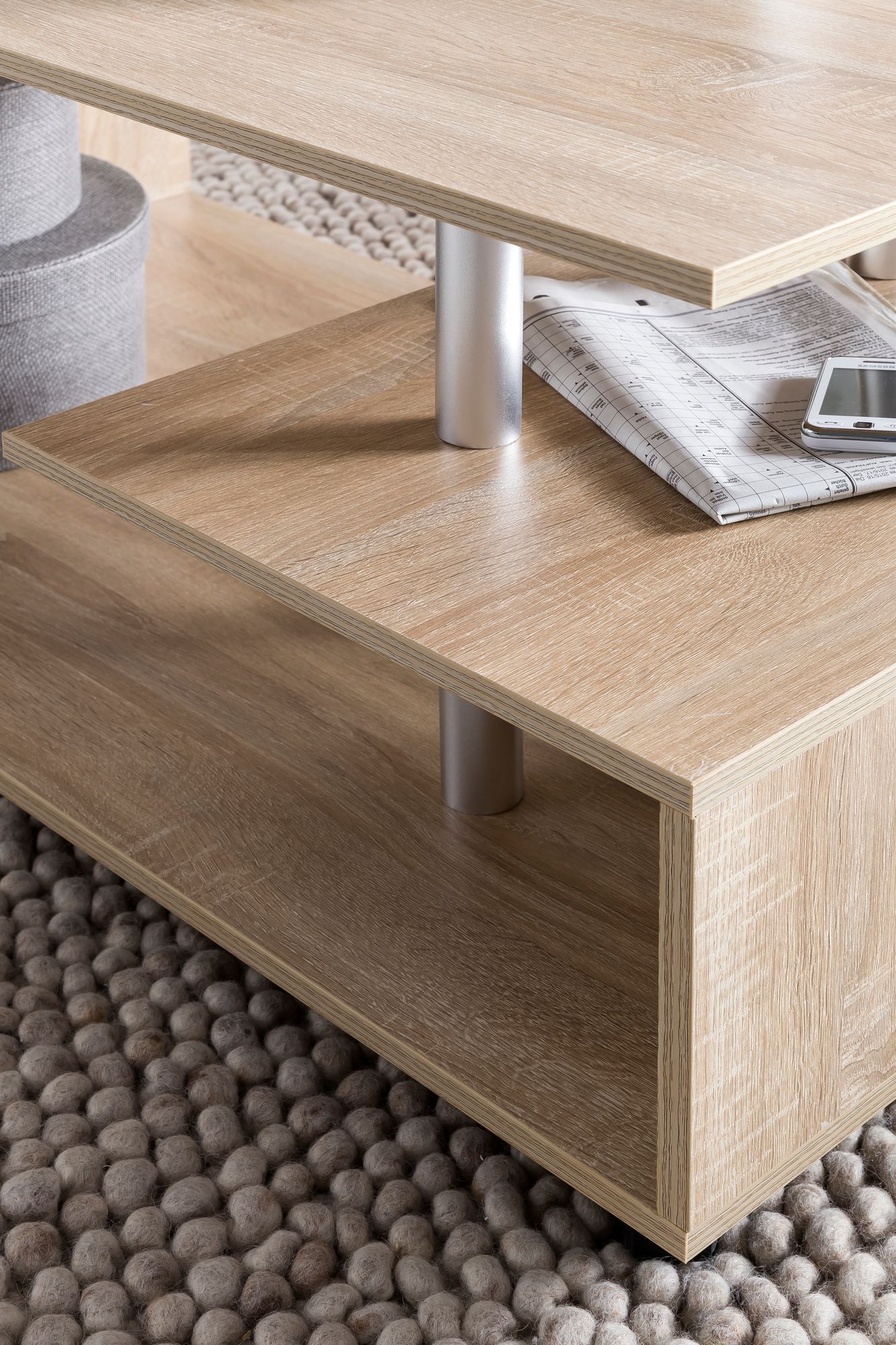 FineBuy Couchtisch 105 x 48,5 x 60 cm Wohnzimmertisch Sofatisch mit Rollen – Ansicht 6