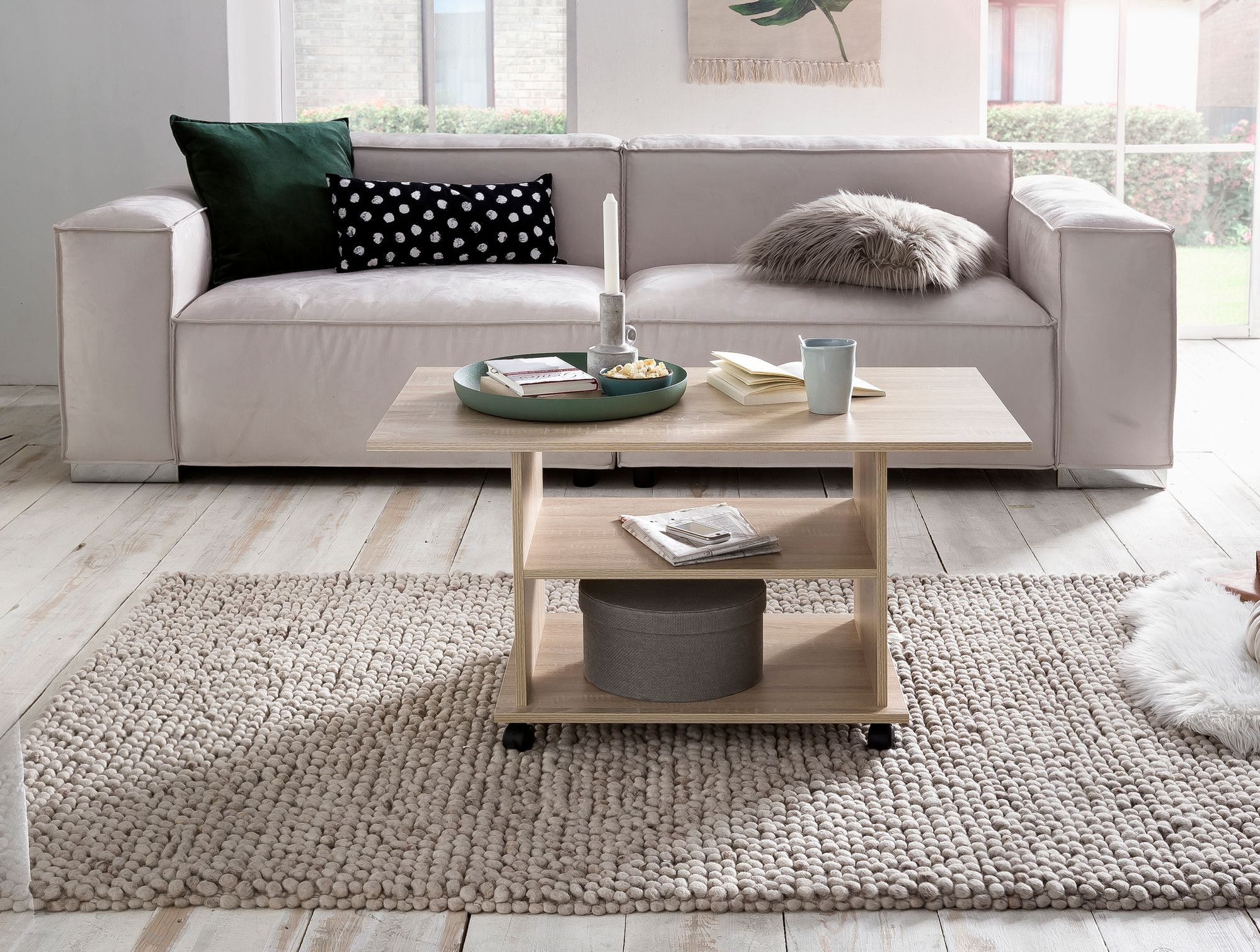 FineBuy Couchtisch 95 x 51 x 54,5 cm Spanplatte Sofatisch Rollen Wohnzimmertisch – Ansicht 4
