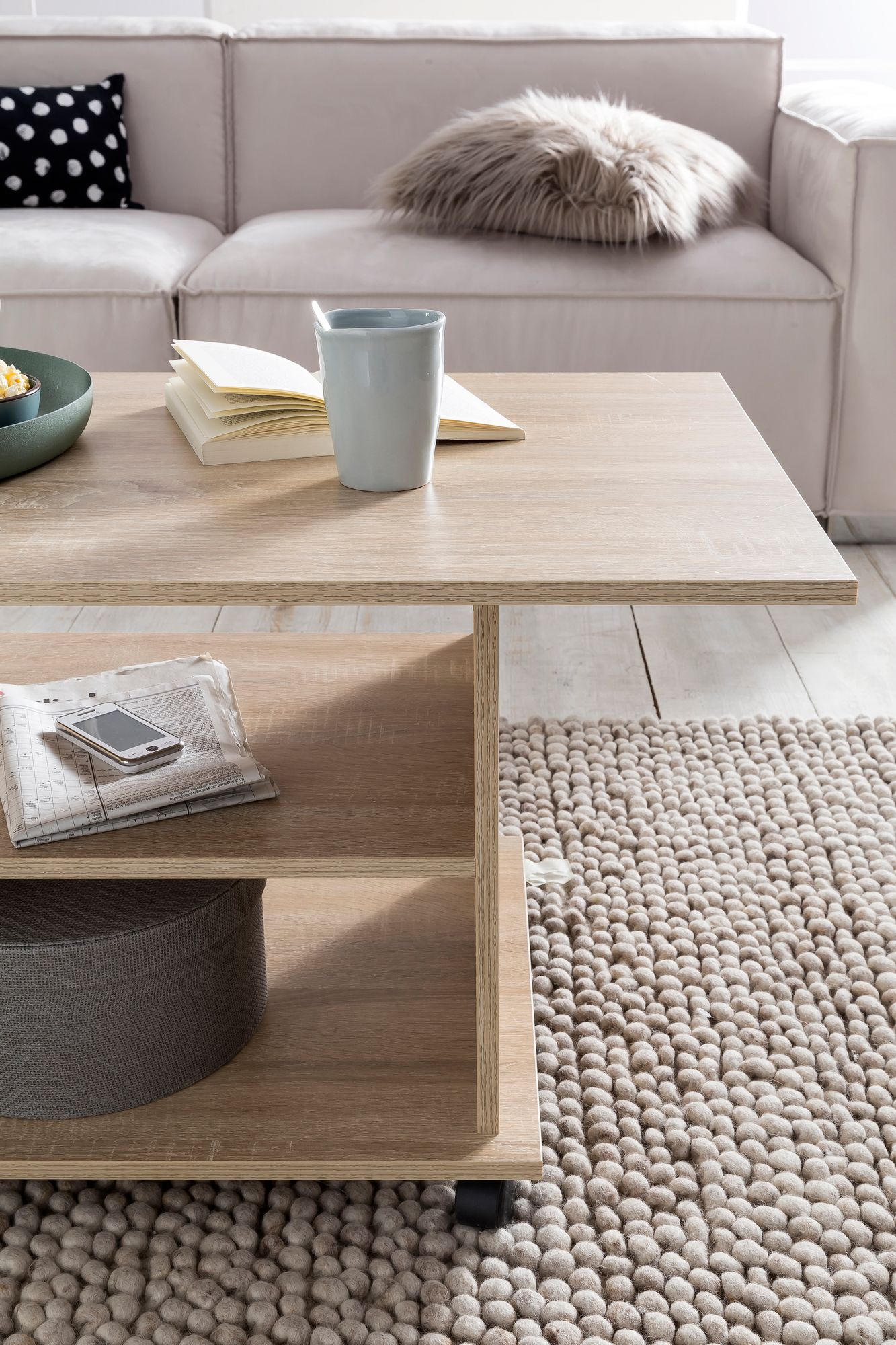 FineBuy Couchtisch 95 x 51 x 54,5 cm Spanplatte Sofatisch Rollen Wohnzimmertisch – Ansicht 5