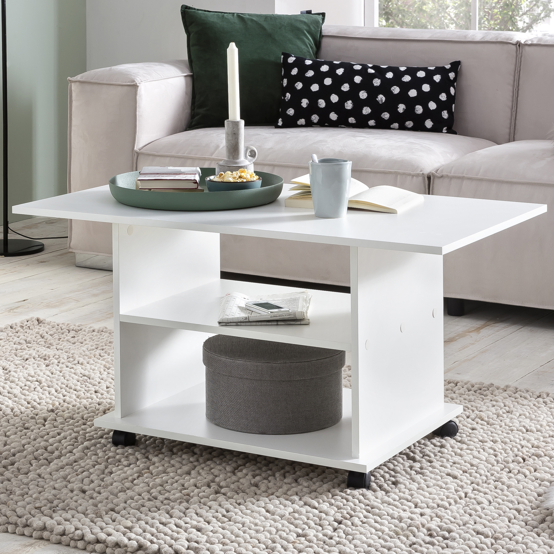 FineBuy Couchtisch 95 x 51 x 54,5 cm Spanplatte Sofatisch Rollen Wohnzimmertisch – Ansicht 1