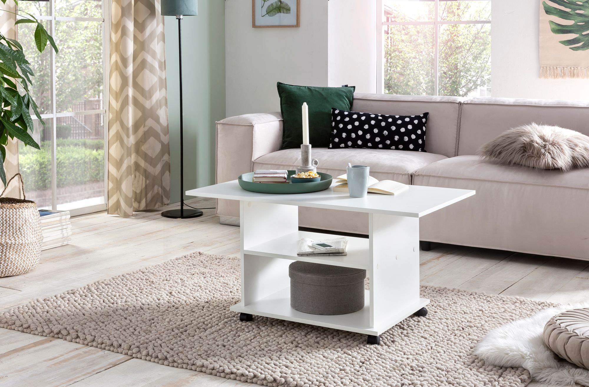 FineBuy Couchtisch 95 x 51 x 54,5 cm Spanplatte Sofatisch Rollen Wohnzimmertisch – Ansicht 2